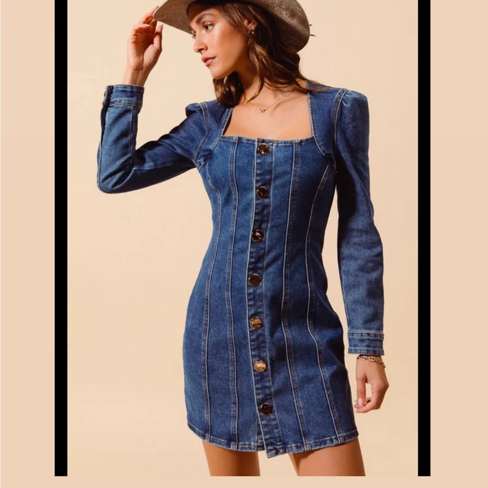 House of Harlow 1960 Blue Denim Long Sleeve Dress